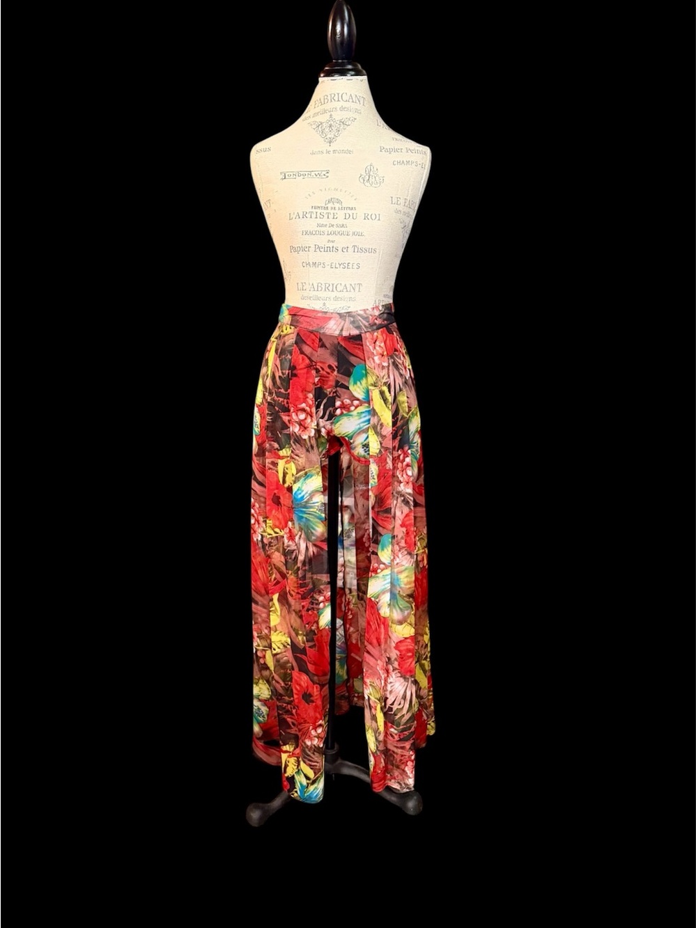 LUXXEL Multicolored Floral Chiffon Semi Sheer Panel Maxi Skirt w/Open Front Sz S
